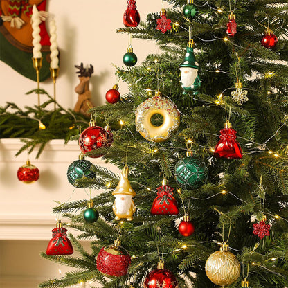 60 Piece Christmas Donut Santa Gnome Ball Hanging Ornament Set - Green