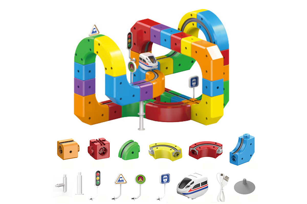 81Pcs Set Building Block Electric Train Set with Upside Down Racing
