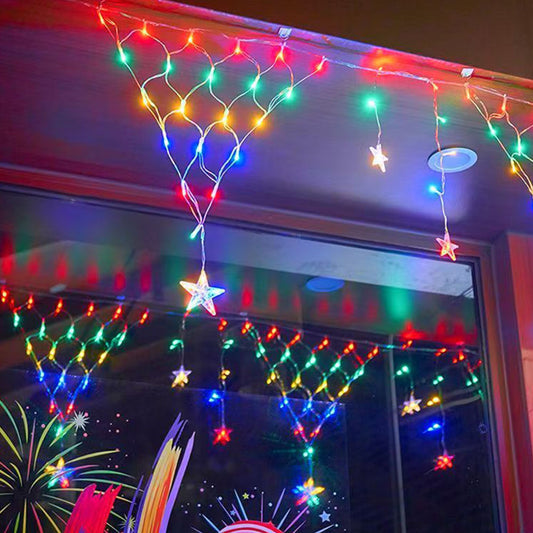 Solar Powered Star String Lights Outdoor Hanging Net Mesh Fairy Lights Multicolor