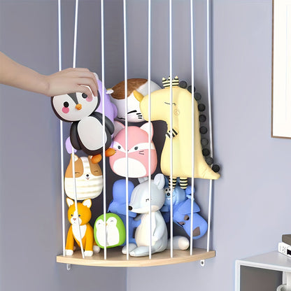 Stuffed Animal Storage Wood Corner Cage Plush Toys Holder With Star Pattern