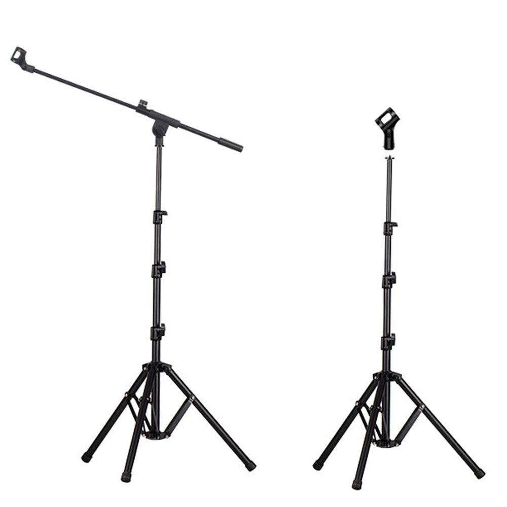 Universal Metal Microphone Stand With Adjustable Height And Mic Clips