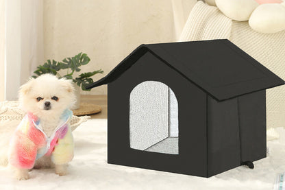 All Season Outdoor Cat House Self-Warming Shelter for Cats & Small Pets -Black