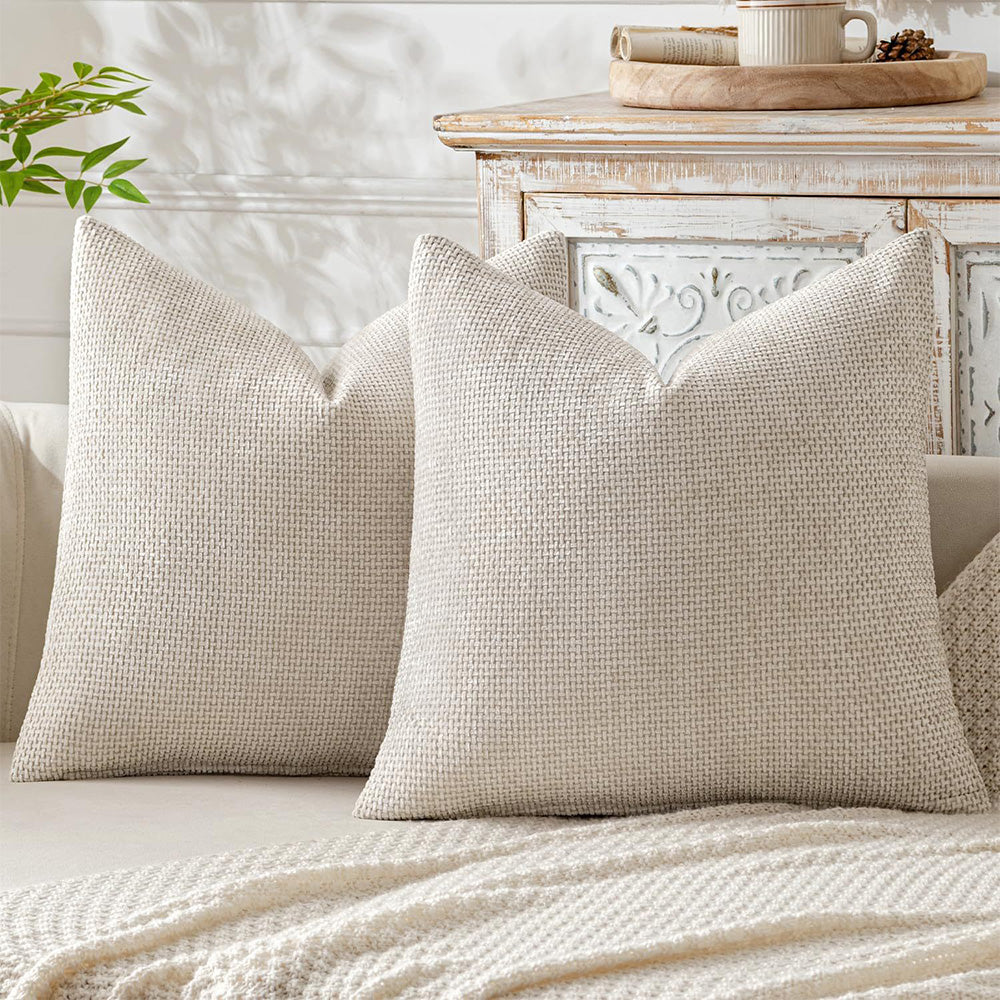 2 Pack Chenille Knit Throw Pillow Covers for Couch Bed -Beige