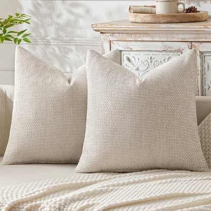 2 Pack Chenille Knit Throw Pillow Covers for Couch Bed -Beige