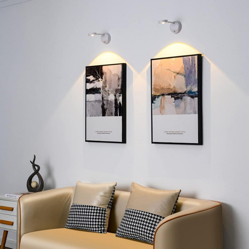 3Pcs Wireless Picture Lights and Mini Accent Spotlights LED Wall Sconce for Art Display-White