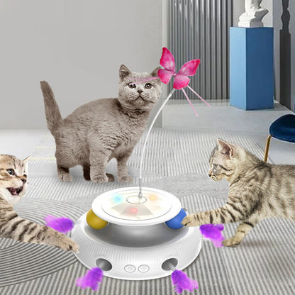 3-in-1 Automatic Moving Cat Toy Rechargeable Feather Butterfly Tracking Ball Interactive Toy