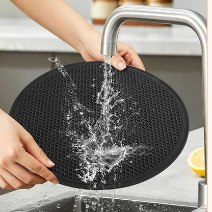 Microwave Glass Splatter Cover with Silicone Trivet Dual Vents - Black