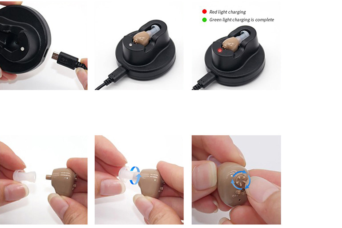 2Pcs  Mini Digital Rechargeable Hearing Aids In Ear Enhancer Sound Voice Amplifier
