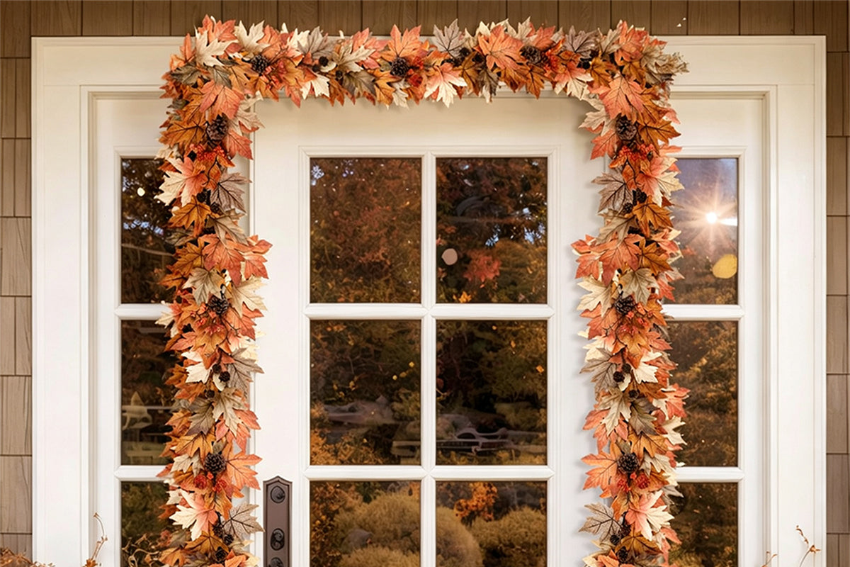 Lighted Thanksgiving Pumpkin Vine Garland Door Hanging Decoration
