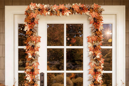 Lighted Thanksgiving Pumpkin Vine Garland Door Hanging Decoration