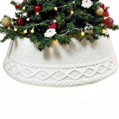 Chunky Cable Knit Christmas Tree Skirt for Artificial Trees Decoration White