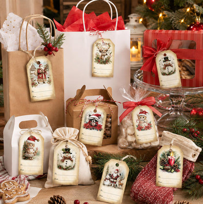 40 Pack Engineered Wood Christmas Gift Tags with Hanging String
