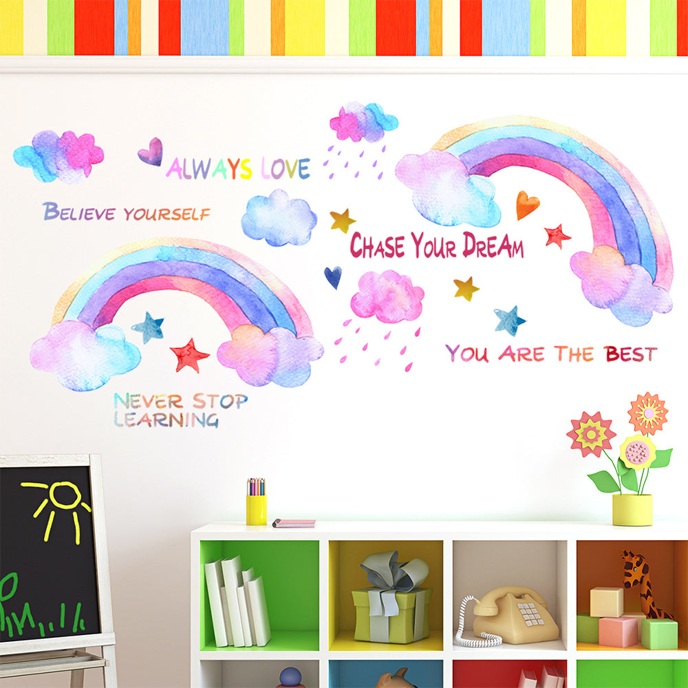 Watercolor Rainbow Wall Decals Rainbow Stars Raindrop Clouds Wall Sticker
