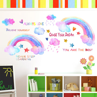 Watercolor Rainbow Wall Decals Rainbow Stars Raindrop Clouds Wall Sticker