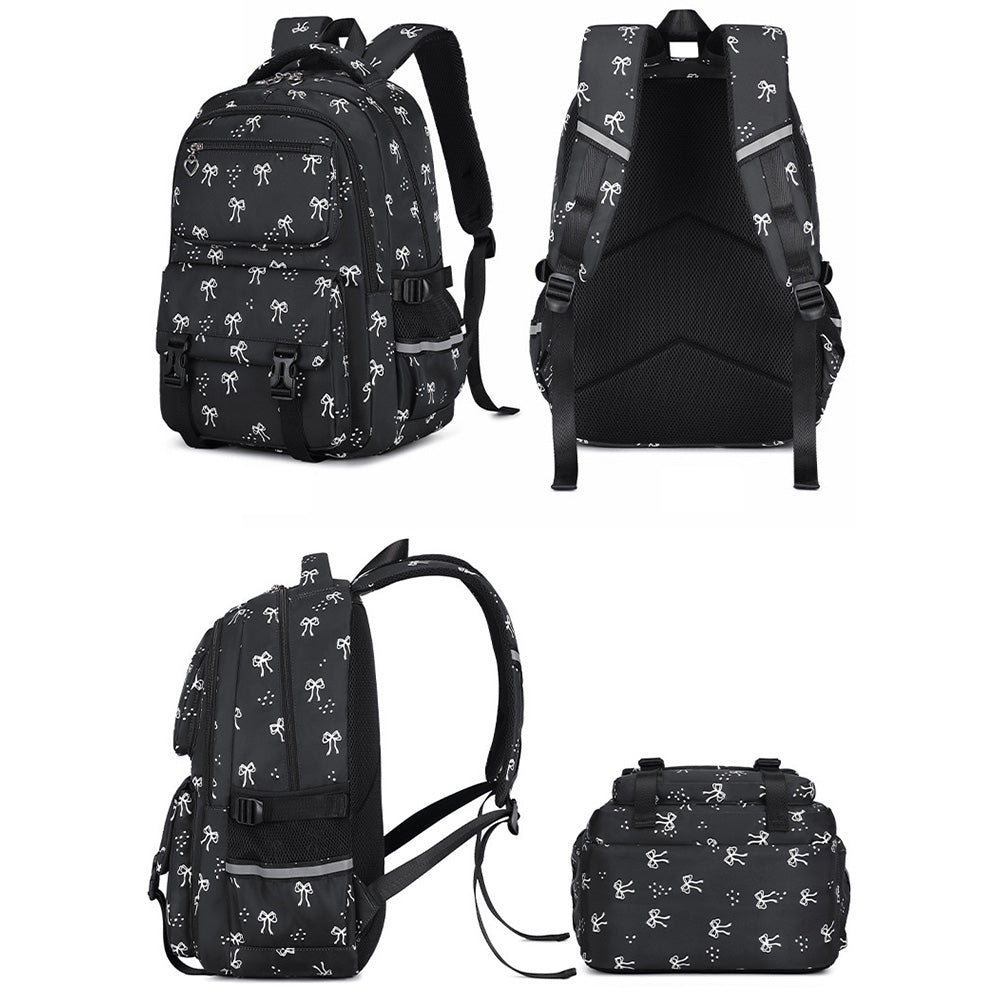3 Piece Girls School Backpack Set with Lunch Bag Pencil Case - Black