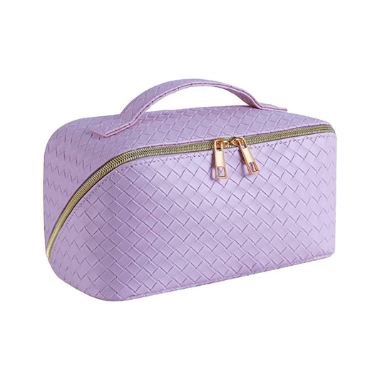 Makeup Bag Large Capacity Travel Cosmetic Bag Portable PU Leather Makeup Bag Organizer Purple