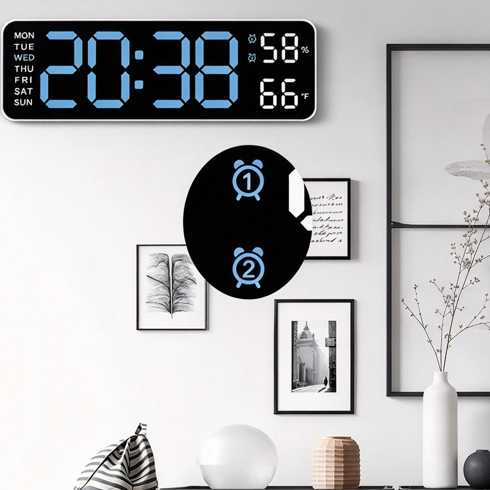 Alarm Clock Dual Alarm Wall Clock with Temperature and Humidity - Blue