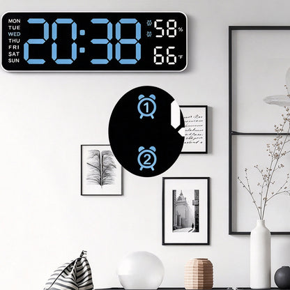 Alarm Clock Dual Alarm Wall Clock with Temperature and Humidity - Blue