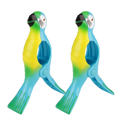 2Pcs Portable Beach Towel Clamp Laundry Quilt Retaining Clip Clothes Pegs Parrot Style