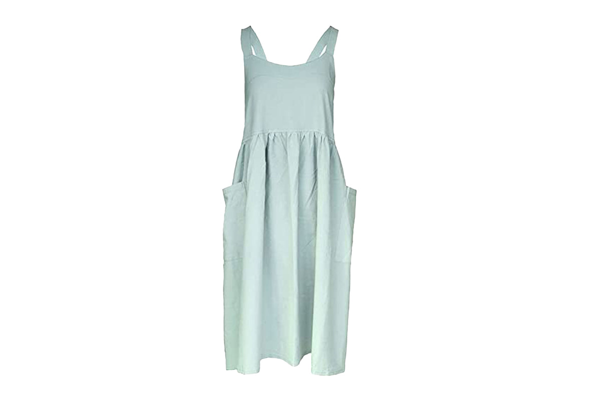 Cotton Linen Aprons Cross Back Apron with Pockets for Women with Pockets Pinafore Dress for Baking Cooking-Green