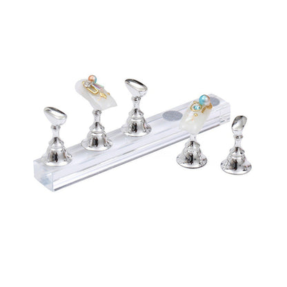 Set of 2Pcs Acrylic DIY Nail Art Practice Display Stand Magnetic Fake Nails Holder for Manicure Practices Sliver