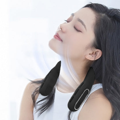 Portable Bladeless Neck Fan Foldable Hands Free Air Cooling Fan Rechargeable Black