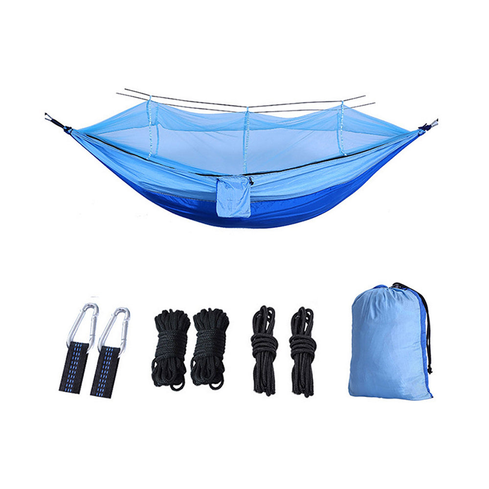 Anti-mosquito Hammock Durable Portable Hanging Bed Sleeping Swing with Mosquito Net-Light Blue
