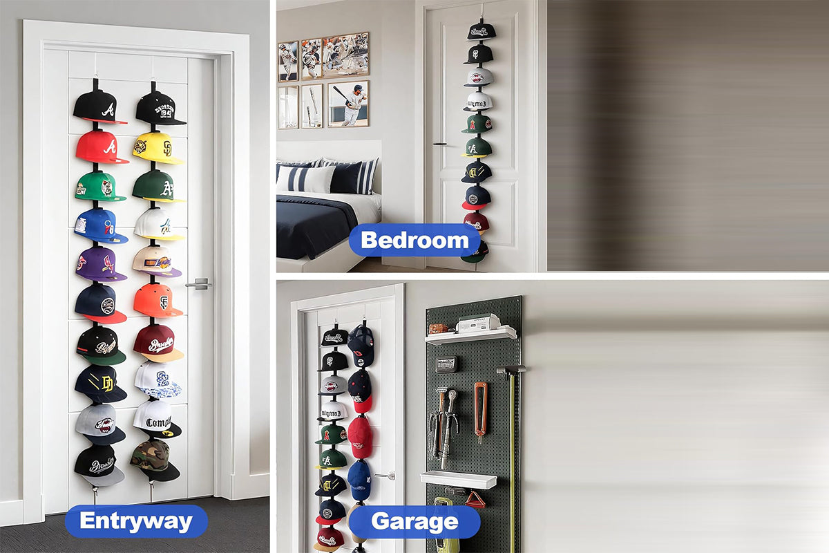 Hat Rack Baseball Hat Organizer for Bedroom Entrance or Garage Doors