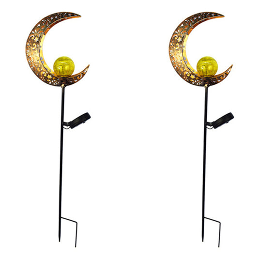 2pcs Outdoor Solar Garden Metal Moon Flame Art Lights -Moon