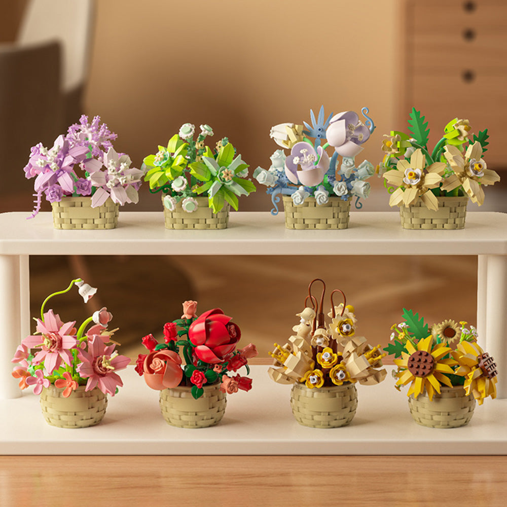 8PCS Flower Building Block Set Mini Potted Plants & Succulent Toys for Kids
