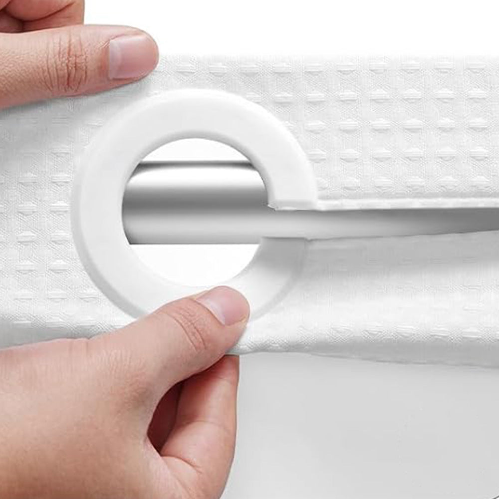 No Hook Shower Curtain with Snap in Fabric Liner Set Waffle Textured Shower Curtain for Bathroom White