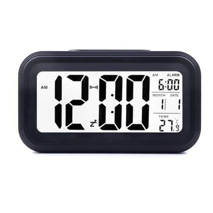 Digital Alarm Clock Battery Operated Desk Smart Clock with Night Light/Indoor Temperature Black