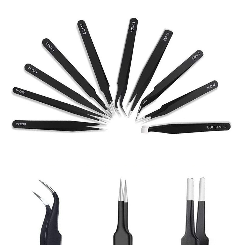 10 Piece Precision Tweezers Set with Bag