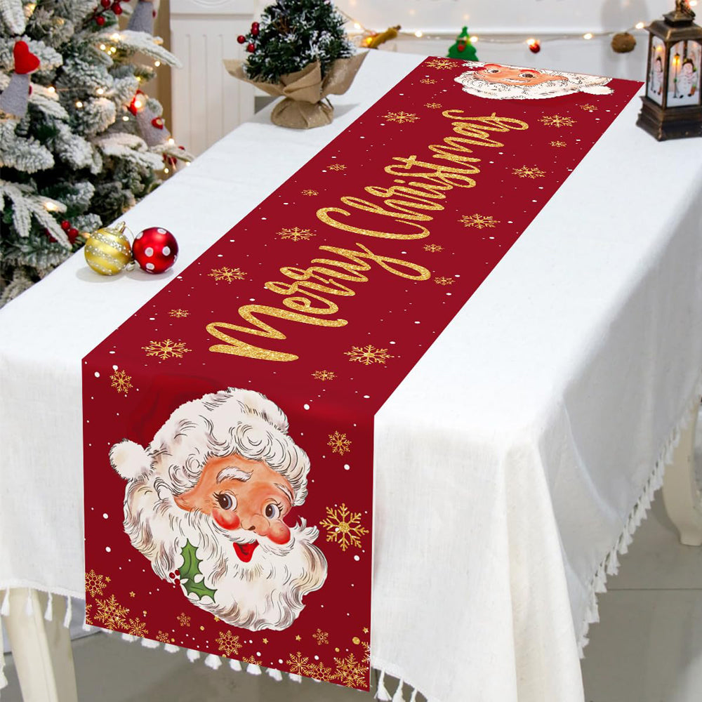Christmas Snowflake Table Runner Wrinkle Resistant Holiday Table Runner - Santa
