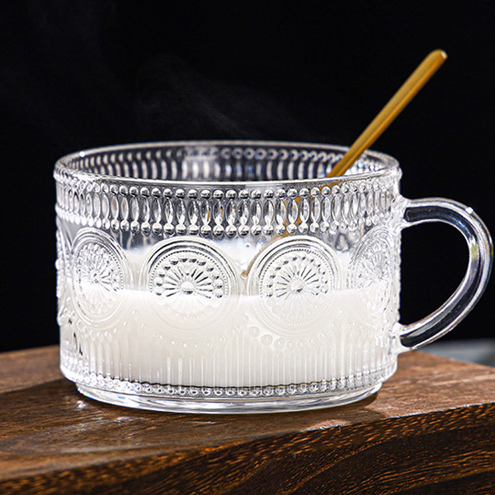 2PCS Vintage Embossed Coffee Mugs With Lid And Spoon For Tea Milk -Sunflower