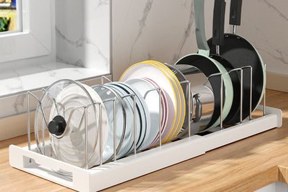 Expandable Pan Organizer Rack Adjustable Compartment Retractable Pot Lid Holder