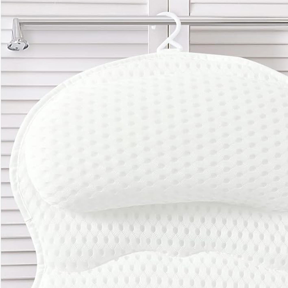 Bath Neck and Head Rest Pillow with Suction Cups-White