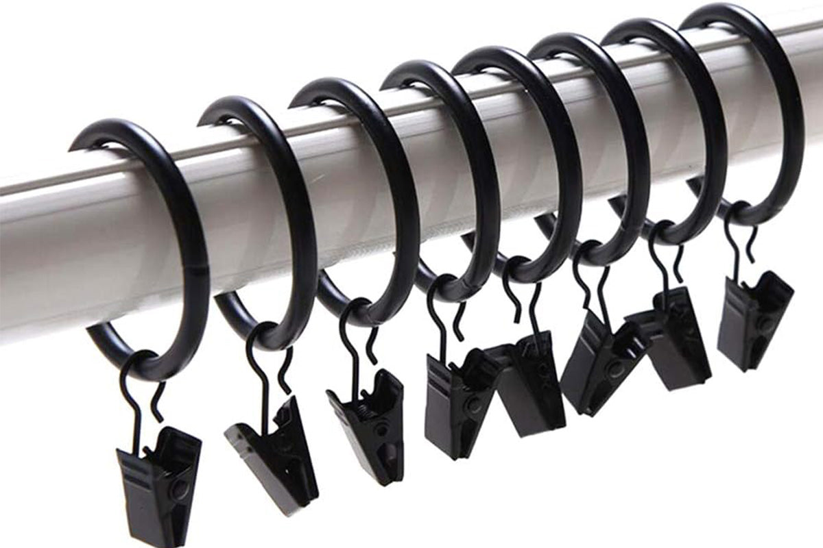 18-Pack Metal Curtain Rings Clips 4.0mm Wire 50mm Inner Diameter-Black