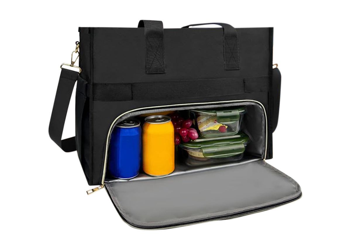 Lunch Tote Bag With Insulated Lunch Box Compartment For Travel And Leisure-Black