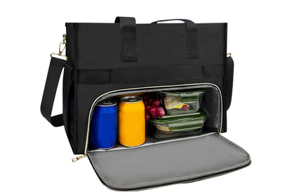 Lunch Tote Bag With Insulated Lunch Box Compartment For Travel And Leisure-Black