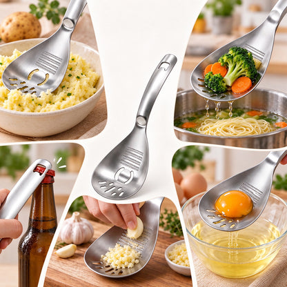2 Pack 5 in 1 Stainless Steel Slotted Spoon Garlic Masher Cooking Grater Spoon