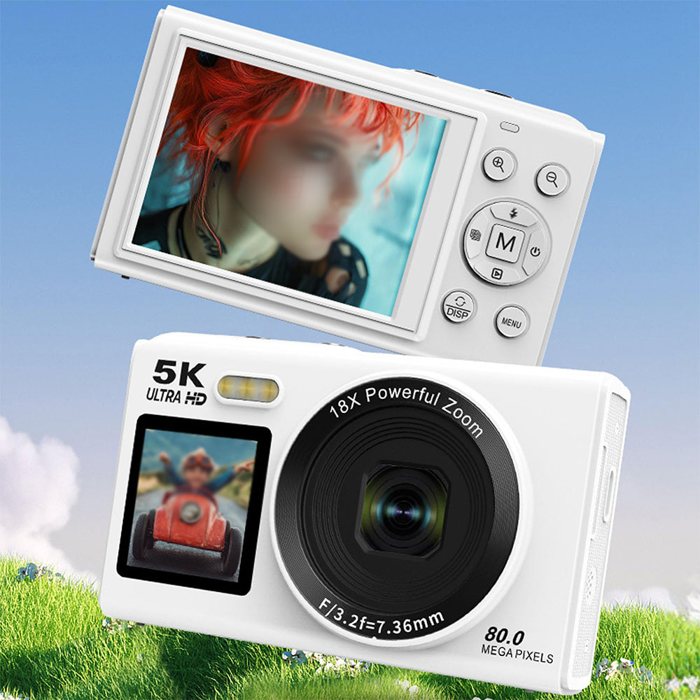 5K HD Dual Screen Selfie Digital Camera 80MP Photography Camera - White