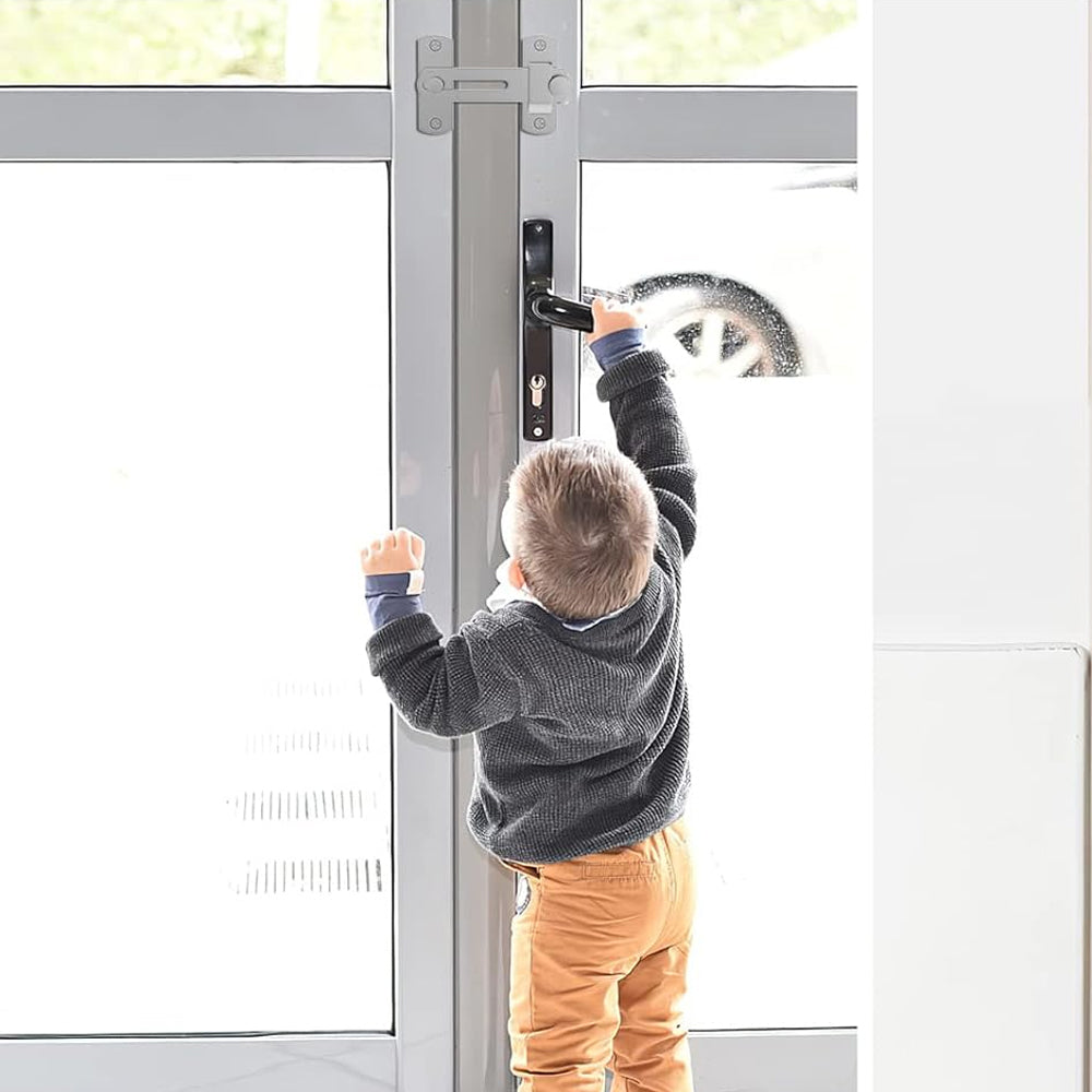 Set of 4Pcs 90-Degree Rotating Barn Door Lock Chirldproof Flip Sliding Latches for Window Door Silver