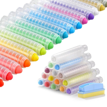 16PCS Dustless Washable Chalk Set with Eraser Non-Toxic for Drawing & Doodling