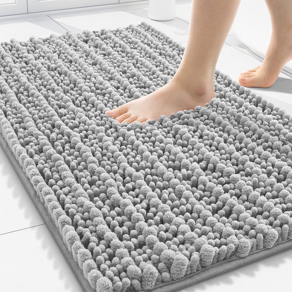 Chenille Fabric Bathroom Rugs Mat With Non Slip Rubber Backing Home Decor Accessories-Dark Grey