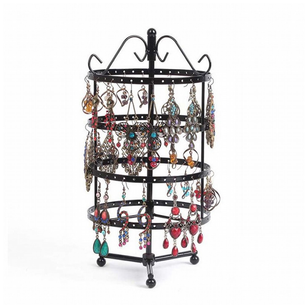 4-Tier Rotating Earring Spin Table 144 Holes Earring Organizer Display Stand Black