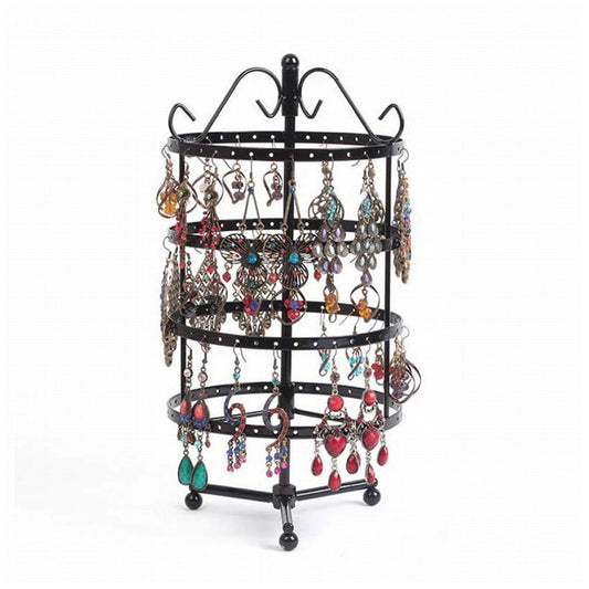 4-Tier Rotating Earring Spin Table 144 Holes Earring Organizer Display Stand Black