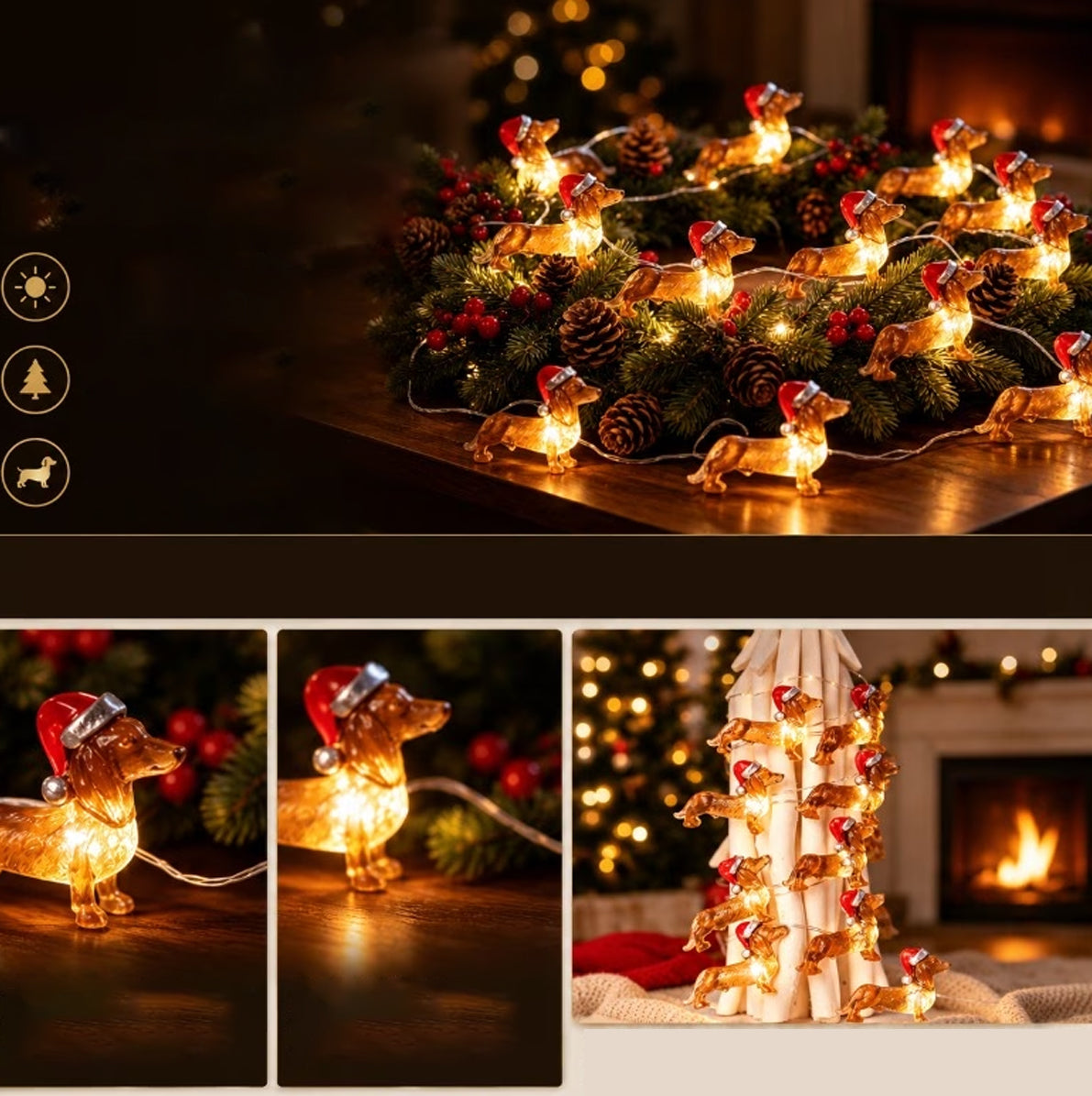 LED Dachshund Christmas String Lights Battery Powered Holiday Decor