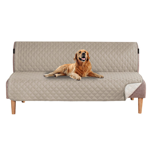 Reversible Futon Sofa Slipcover Armless Sofa Cover Water Resistant Furniture Protector with Elastic Strap Khaki