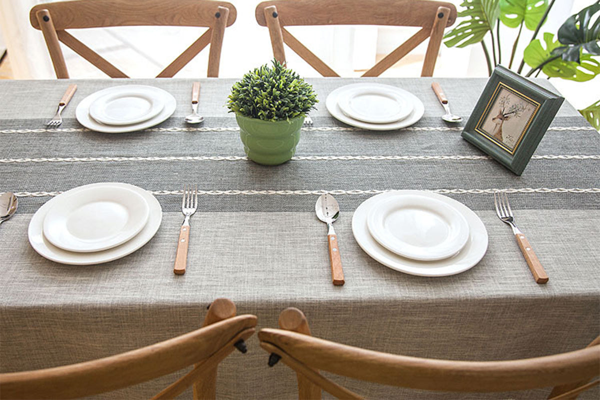 Square Linen Fabric Table Cloth-Washable With Dust-Proof Wrinkle Resistant Table Cover-Gray